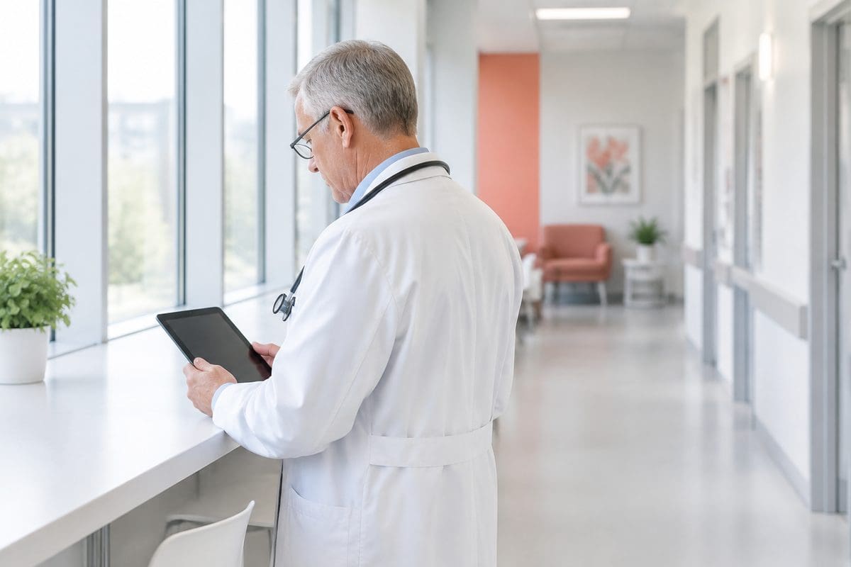A licensed clinician reviewing an online visit questionnaire