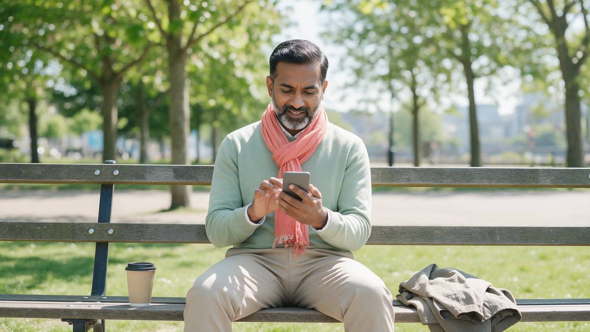 A man starting an online doctor visit without video on his lunch break